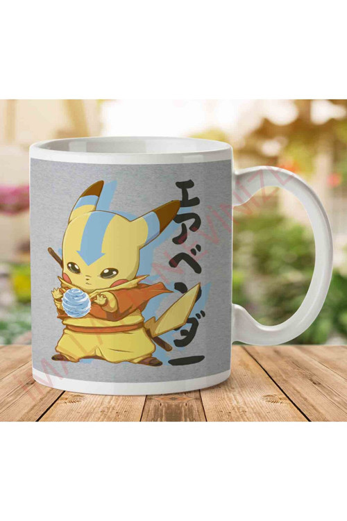 Art hedi̇ye 1-703 Bendermon Pikachu Last Airbender Pokemon İki Tarafı Baskılı Kupa Bardak.jpg