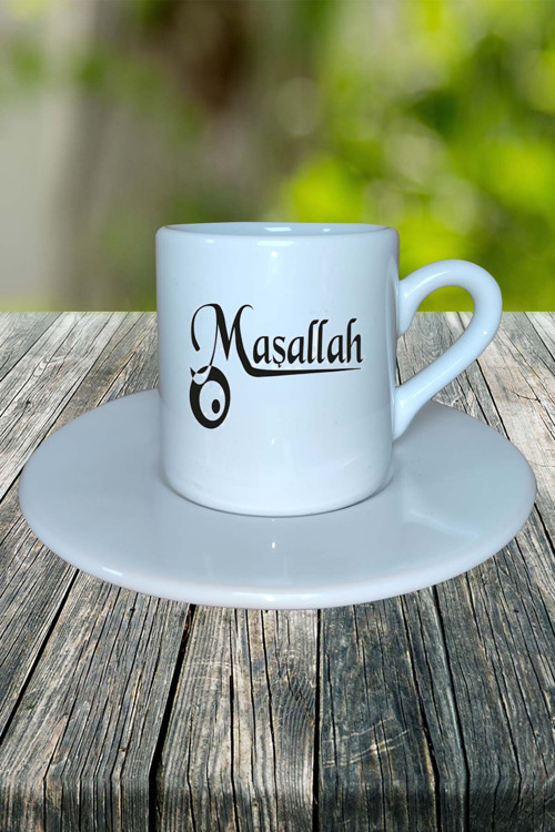 maşallah Baskılı Türk Kahvesi Fincanı Tabaklı Kişiye Özel Model 1