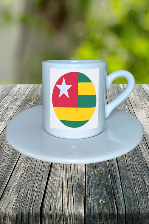 Togo Ülke Bayrağı Bayrak Baskılı Türk Kahvesi Fincanı Tabaklı Kişiye Özel Model 2