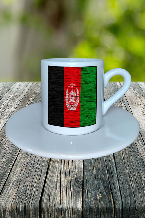 Afganistan Ülke Bayrağı Bayrak Baskılı Türk Kahvesi Fincanı Tabaklı Kişiye Özel Model 5
