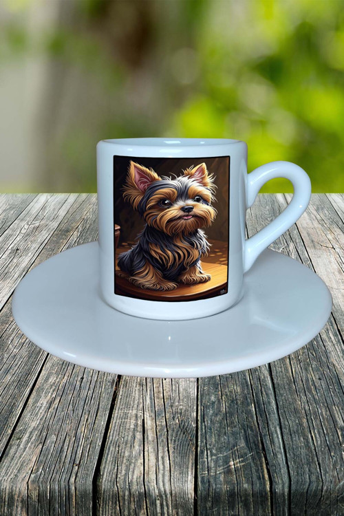 yorkshire terrier Köpek Baskılı Türk Kahvesi Fincanı Tabaklı Kişiye Özel Model 1