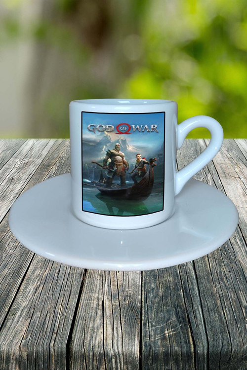 god of war Oyun Baskılı Türk Kahvesi Fincanı Tabaklı Kişiye Özel Model 3