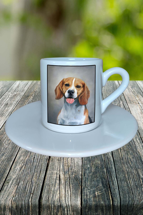 beagle Köpek Baskılı Türk Kahvesi Fincanı Tabaklı Kişiye Özel Model 6