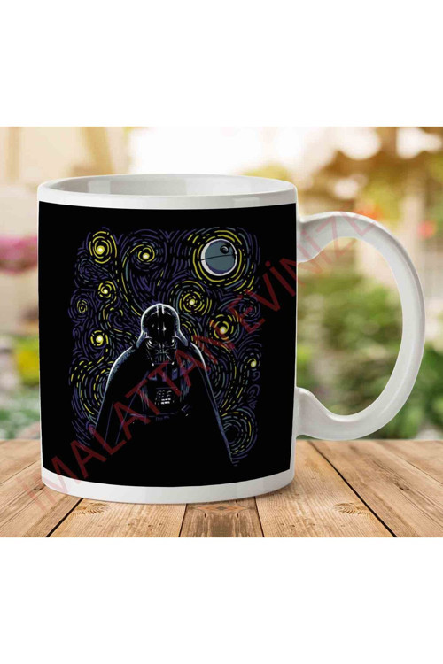 Art hedi̇ye 1-2079 Star Wars Van Gogh Style Starry Dark Side İki Tarafı Baskılı Kupa Bardak.jpg