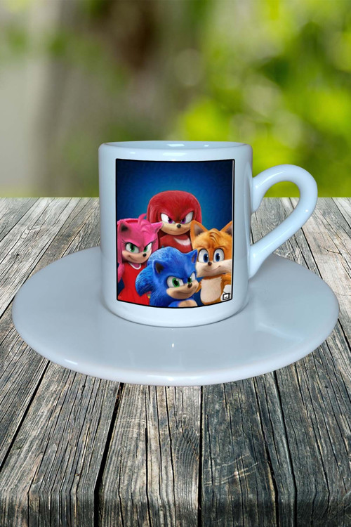 Art hedi̇ye sonic Oyun Baskılı Türk Kahvesi Fincanı Tabaklı Kişiye Özel Model 6