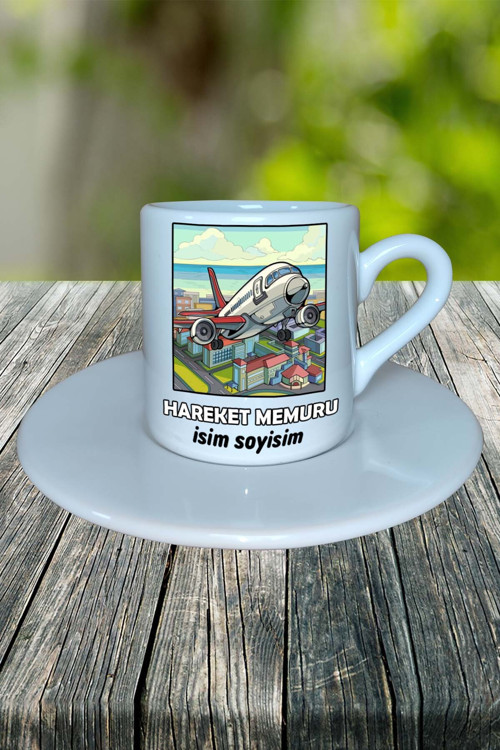 hareket memuru Meslek Baskılı Türk Kahvesi Fincanı tabaklı Kişiye Özel model 4