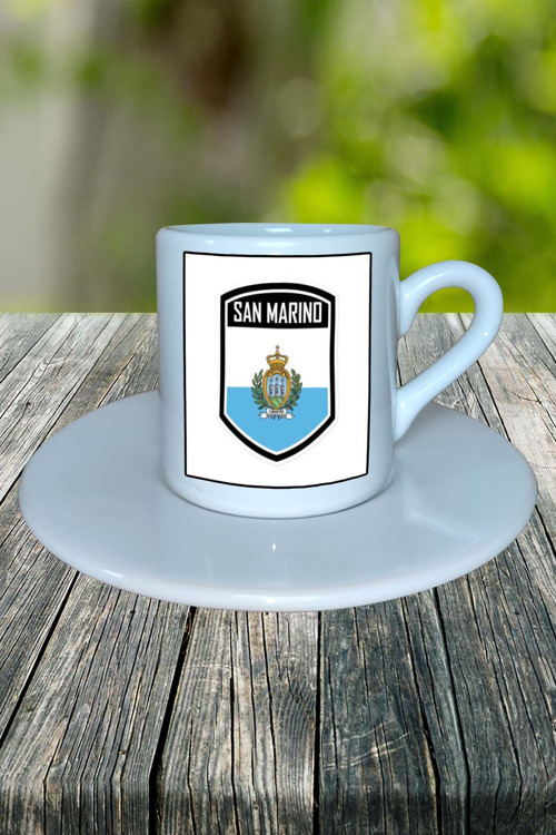 San marino Ülke Bayrağı Bayrak Baskılı Türk Kahvesi Fincanı Tabaklı Kişiye Özel Model 1