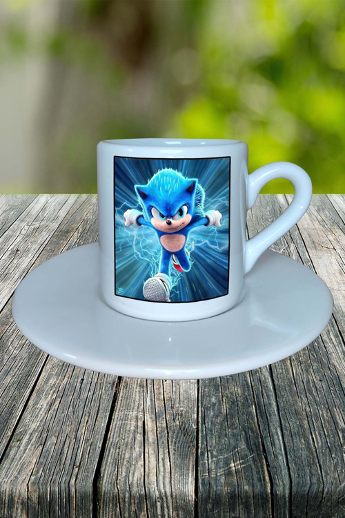 sonic Oyun Baskılı Türk Kahvesi Fincanı Tabaklı Kişiye Özel Model 4