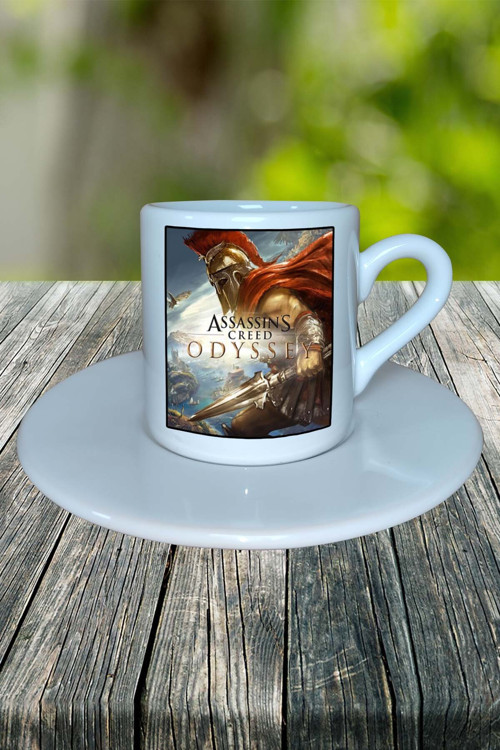 assasins creed Oyun Baskılı Türk Kahvesi Fincanı Tabaklı Kişiye Özel Model 5