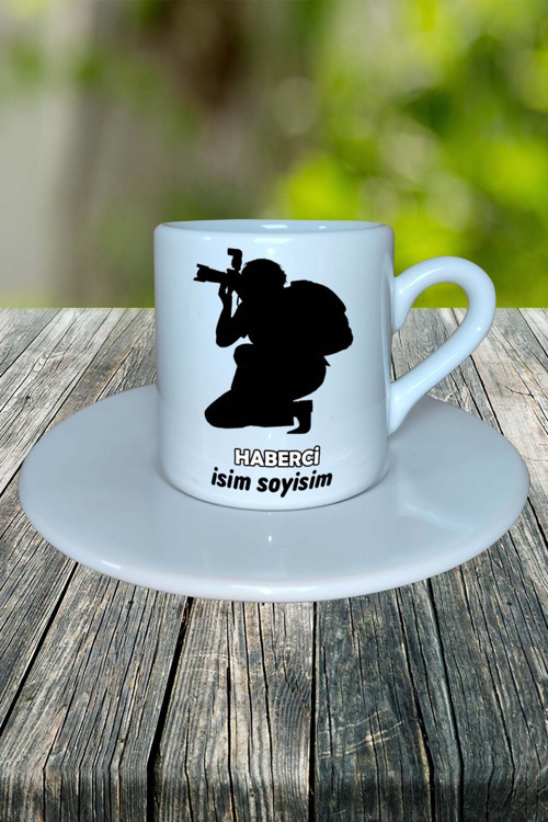 haberci Meslek Baskılı Türk Kahvesi Fincanı tabaklı Kişiye Özel model 7