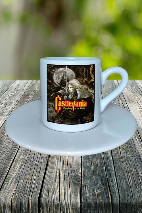 Castlevania Oyun Baskılı Türk Kahvesi Fincanı Tabaklı Kişiye Özel Model 5