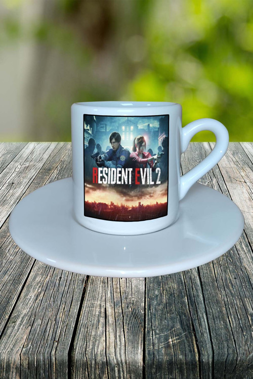 Resident Evil Oyun Baskılı Türk Kahvesi Fincanı Tabaklı Kişiye Özel Model 1