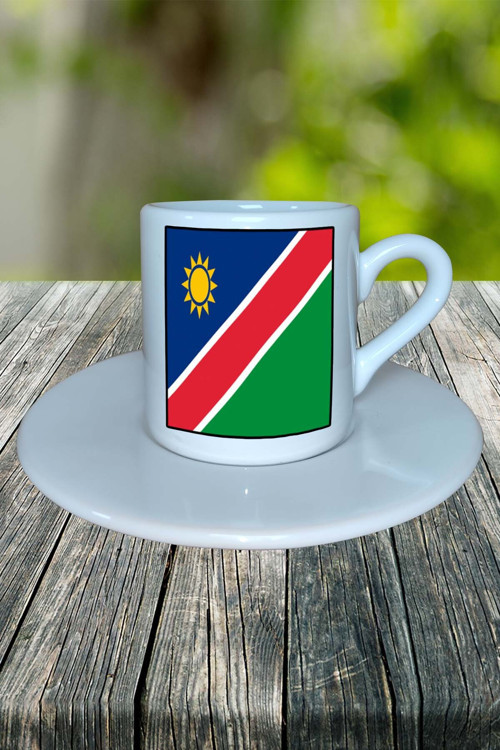 Nambia Ülke Bayrağı Bayrak Baskılı Türk Kahvesi Fincanı Tabaklı Kişiye Özel Model 1
