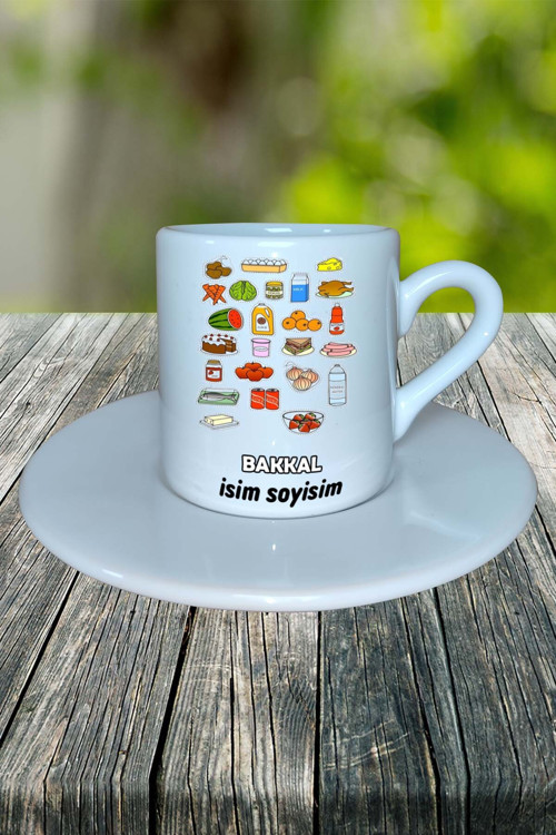 bakkal market Meslek Baskılı Türk Kahvesi Fincanı tabaklı Kişiye Özel model 3