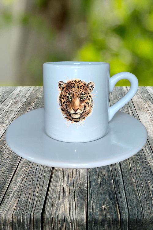 leopar Baskılı Türk Kahvesi Fincanı tabaklı Kişiye Özel model 1