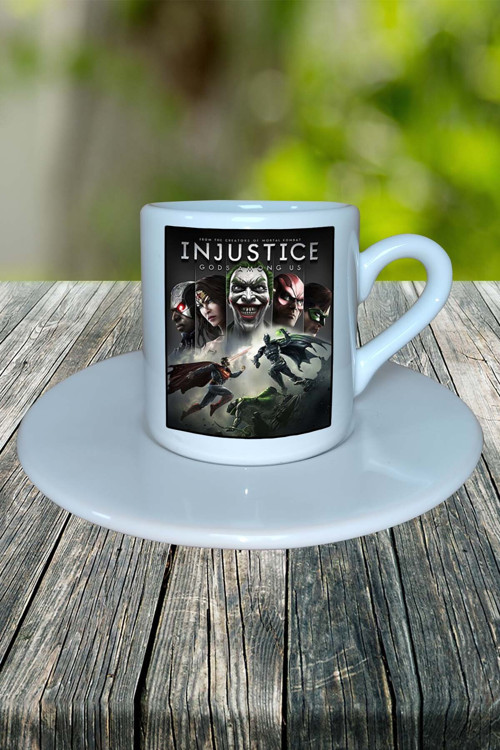 Injustice Oyun Baskılı Türk Kahvesi Fincanı Tabaklı Kişiye Özel Model 2