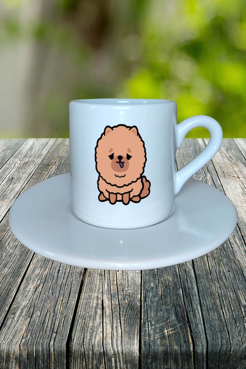 ChowChow Köpek Baskılı Türk Kahvesi Fincanı Tabaklı Kişiye Özel Model 7