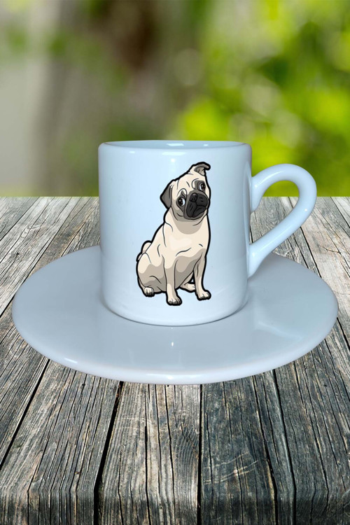 pug doberman Köpek Baskılı Türk Kahvesi Fincanı Tabaklı Kişiye Özel Model 10