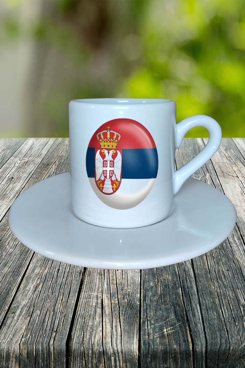 Slovakya Ülke Bayrağı Bayrak Baskılı Türk Kahvesi Fincanı Tabaklı Kişiye Özel Model 1