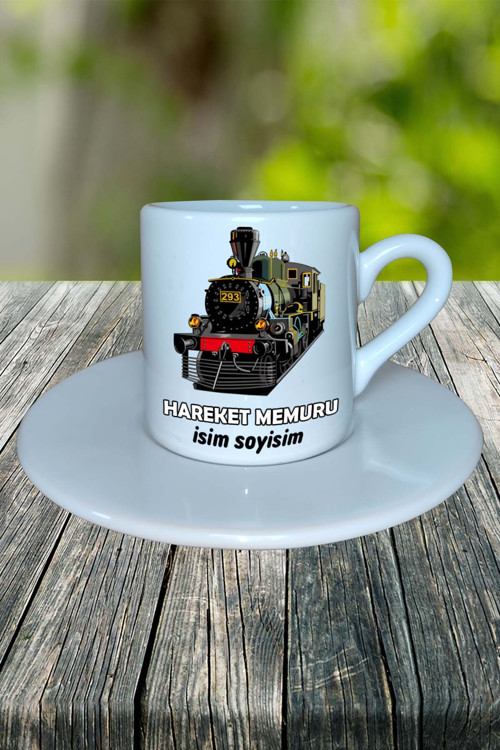 hareket memuru Meslek Baskılı Türk Kahvesi Fincanı tabaklı Kişiye Özel model 2