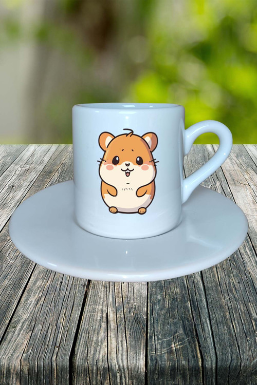 hamster Baskılı Türk Kahvesi Fincanı tabaklı Kişiye Özel model 2
