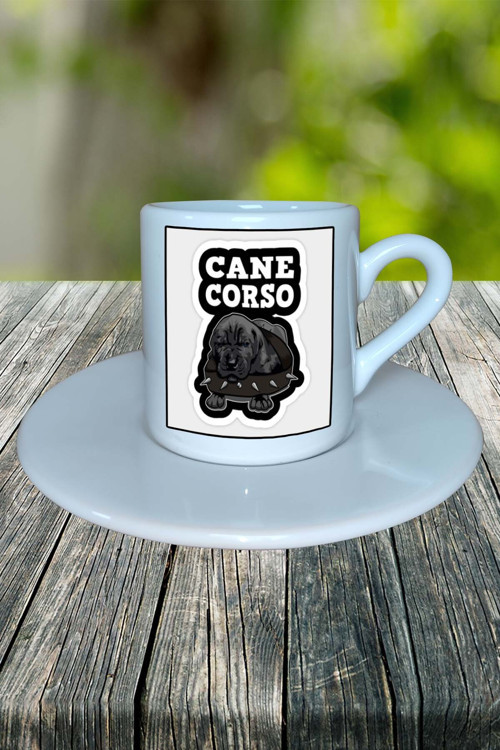 Cane Corso Italiano Köpek Baskılı Türk Kahvesi Fincanı Tabaklı Kişiye Özel Model 5
