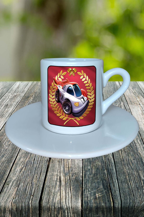 mini motorracing Mobil Oyun Baskılı Türk Kahvesi Fincanı Tabaklı kişiye özel model 1
