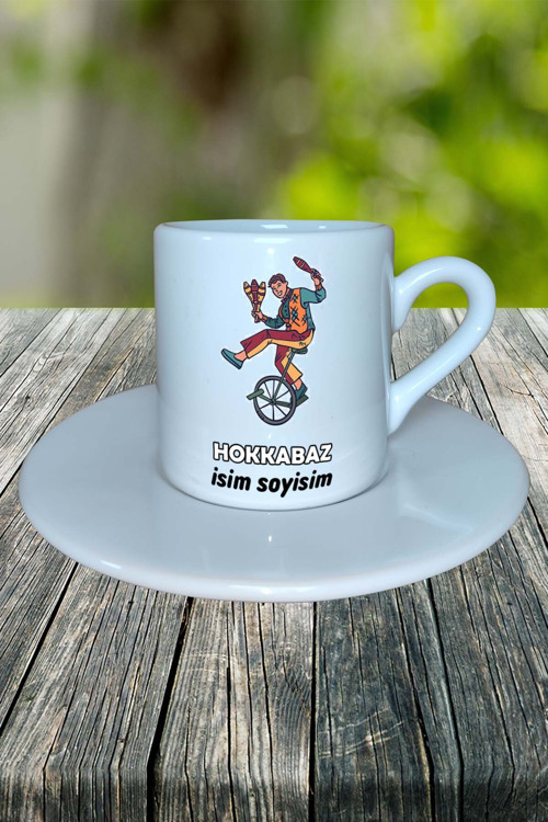 hokkabaz Meslek Baskılı Türk Kahvesi Fincanı tabaklı Kişiye Özel model 2