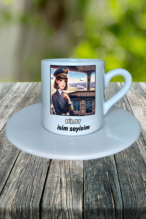 pilot Meslek Baskılı Türk Kahvesi Fincanı tabaklı Kişiye Özel model 14