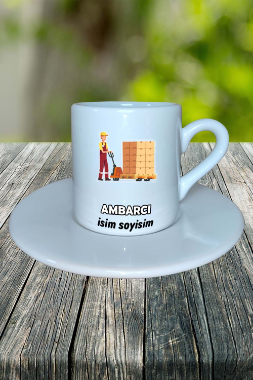 ambarcı Meslek Baskılı Türk Kahvesi Fincanı tabaklı Kişiye Özel model 1