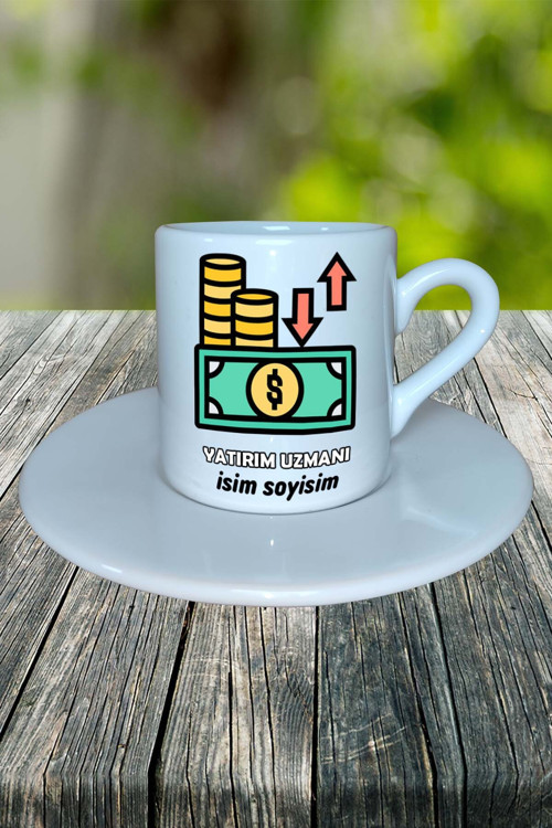 yatırım uzmanı Meslek Baskılı Türk Kahvesi Fincanı tabaklı Kişiye Özel model 4