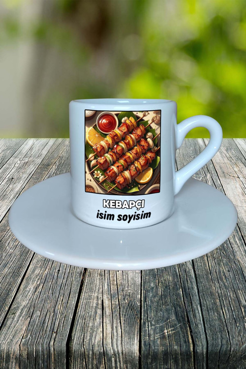 kebapçı Meslek Baskılı Türk Kahvesi Fincanı tabaklı Kişiye Özel model 5