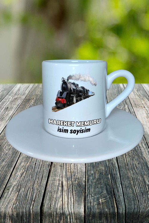 hareket memuru Meslek Baskılı Türk Kahvesi Fincanı tabaklı Kişiye Özel model 3
