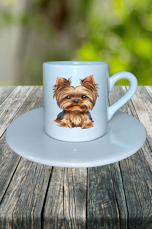 yorkshire terrier Köpek Baskılı Türk Kahvesi Fincanı Tabaklı Kişiye Özel Model 12