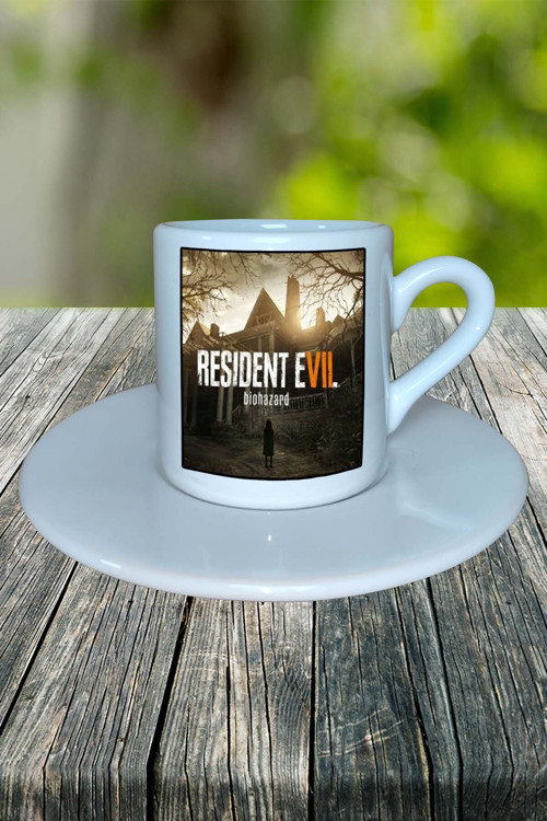 Resident Evil Oyun Baskılı Türk Kahvesi Fincanı Tabaklı Kişiye Özel Model 2