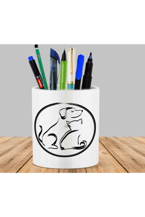 Art hedi̇ye Dog And Cat Köpek Ve Kedi Kaktüs Sukulent Saksı Kalemlik