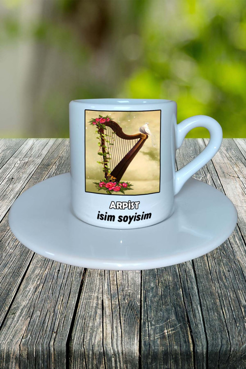 arpist Meslek Baskılı Türk Kahvesi Fincanı tabaklı Kişiye Özel model 2