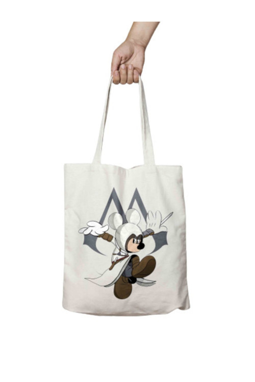 Art hedi̇ye Assassin Micky Mouse Iki Tarafı Kalıcı Baskılı Yıkanabilir Bez Çanta Omuz Çantası