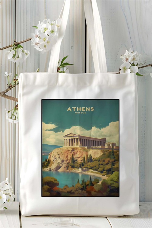 Art hedi̇ye athens Baskılı Bez Çanta omuz çantası Kişiye Özel desen