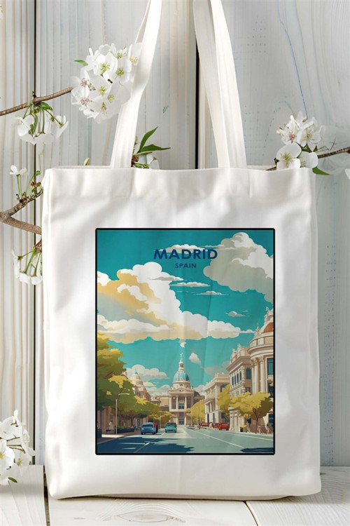 Art hedi̇ye madrid Baskılı Bez Çanta omuz çantası Kişiye Özel desen 2