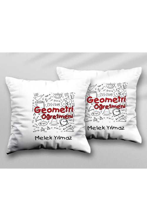 Art hedi̇ye Kişiye Özel Geometri Öğretmeni Kenar İki ADET iki Tarafı Baskılı Yıkanabilir Yastık Kırlent Kılıfı