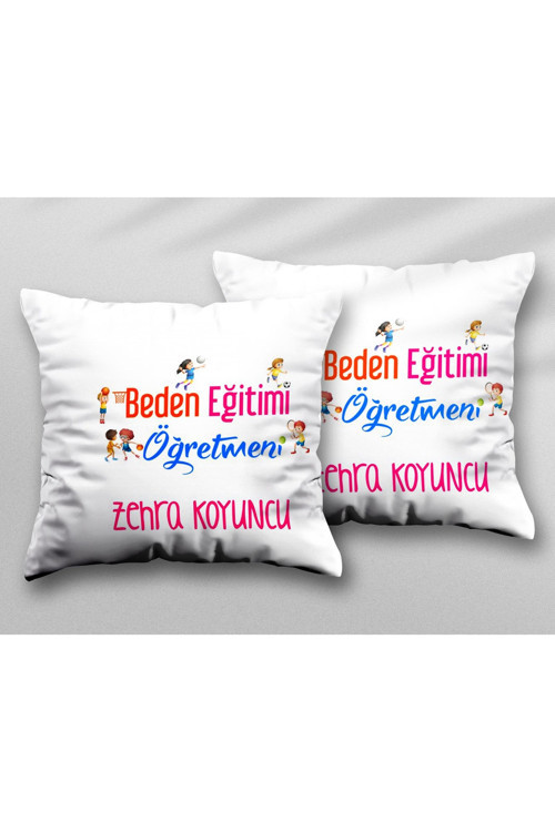 Art hedi̇ye Kişiye Özel Beden Eğitimi Öğretmeni Rkt iki Tarafı Baskılı Yıkanabilir Kırlent Kılıfı