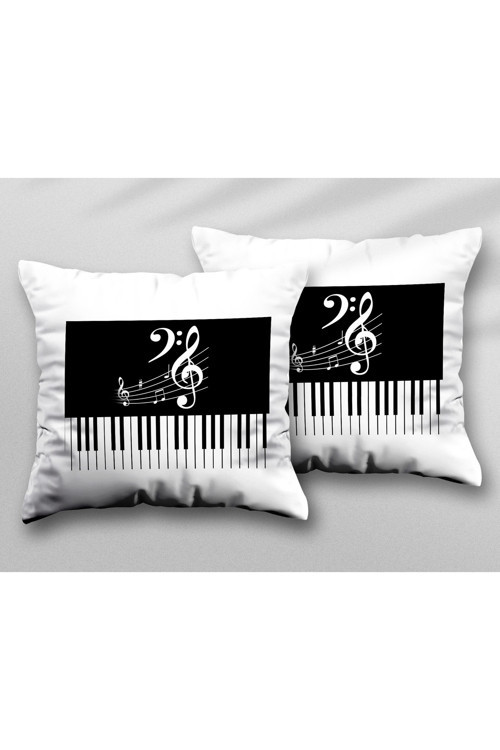 Art hedi̇ye Müzik Piyano Nota İki ADET iki Tarafı Baskılı Yıkanabilir Yastık Kırlent Kılıfı