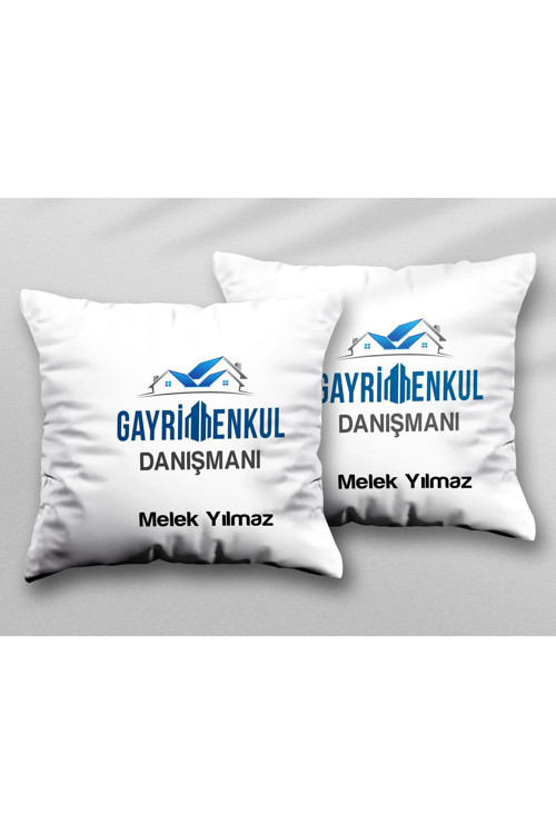 Art hedi̇ye Kişiye Özel Gayrimenkul Danışmanı İki ADET iki Tarafı Baskılı Yıkanabilir Yastık Kırlent Kılıfı