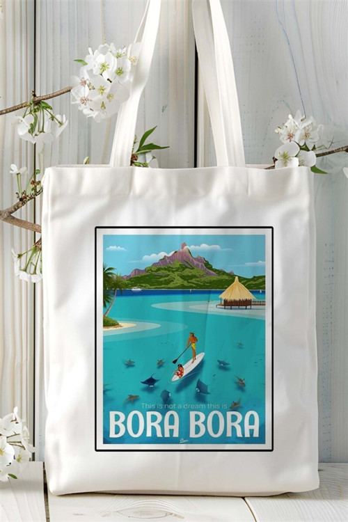Art hedi̇ye borabora Baskılı Bez Çanta omuz çantası Kişiye Özel desen