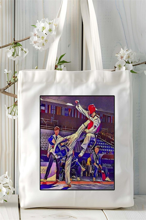 Art hedi̇ye taekwondo tekvando Baskılı Bez Çanta omuz çantası Kişiye Özel desen 5