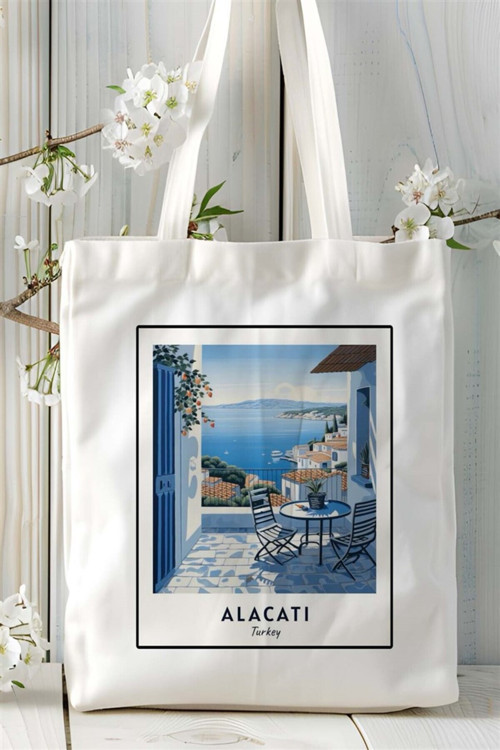 Art hedi̇ye alaçatı Baskılı Bez Çanta omuz çantası Kişiye Özel desen