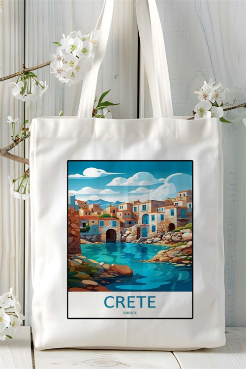 Art hedi̇ye crete Baskılı Bez Çanta omuz çantası Kişiye Özel desen