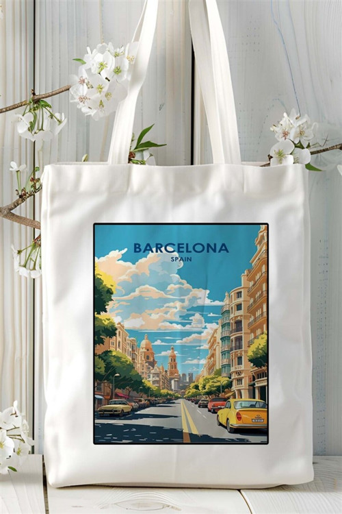 Art hedi̇ye barcelona Baskılı Bez Çanta omuz çantası Kişiye Özel desen 3