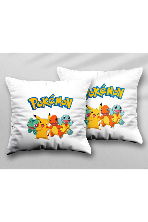 Art hedi̇ye Pikachu Bulbasaur Charmender Squirtle iki Tarafı Baskılı Yıkanabilir Yastık Kırlent Kılıfı
